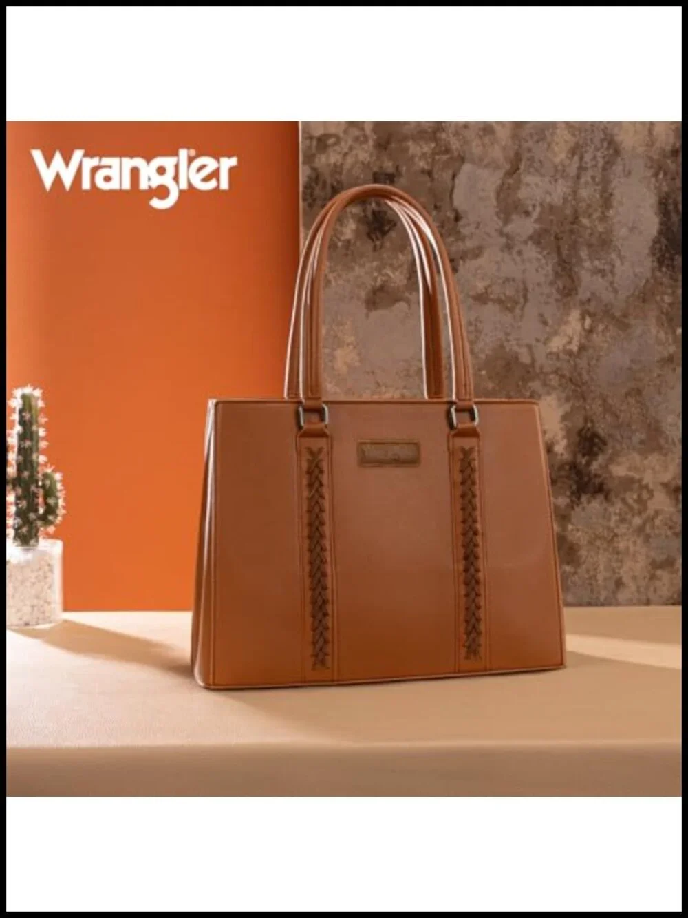 Faux Leather Whipstitch Tote Bag Double Compartment Laptop Purse Women